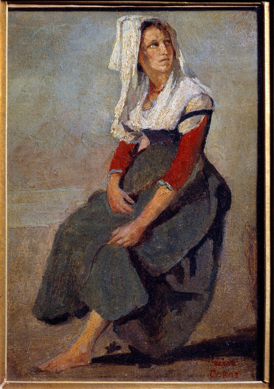 Portrét Italky Marie de Sorre, sedící s hlavou nahoře Malba na kartonu od Camille Corot od Jean Baptiste Camille Corot