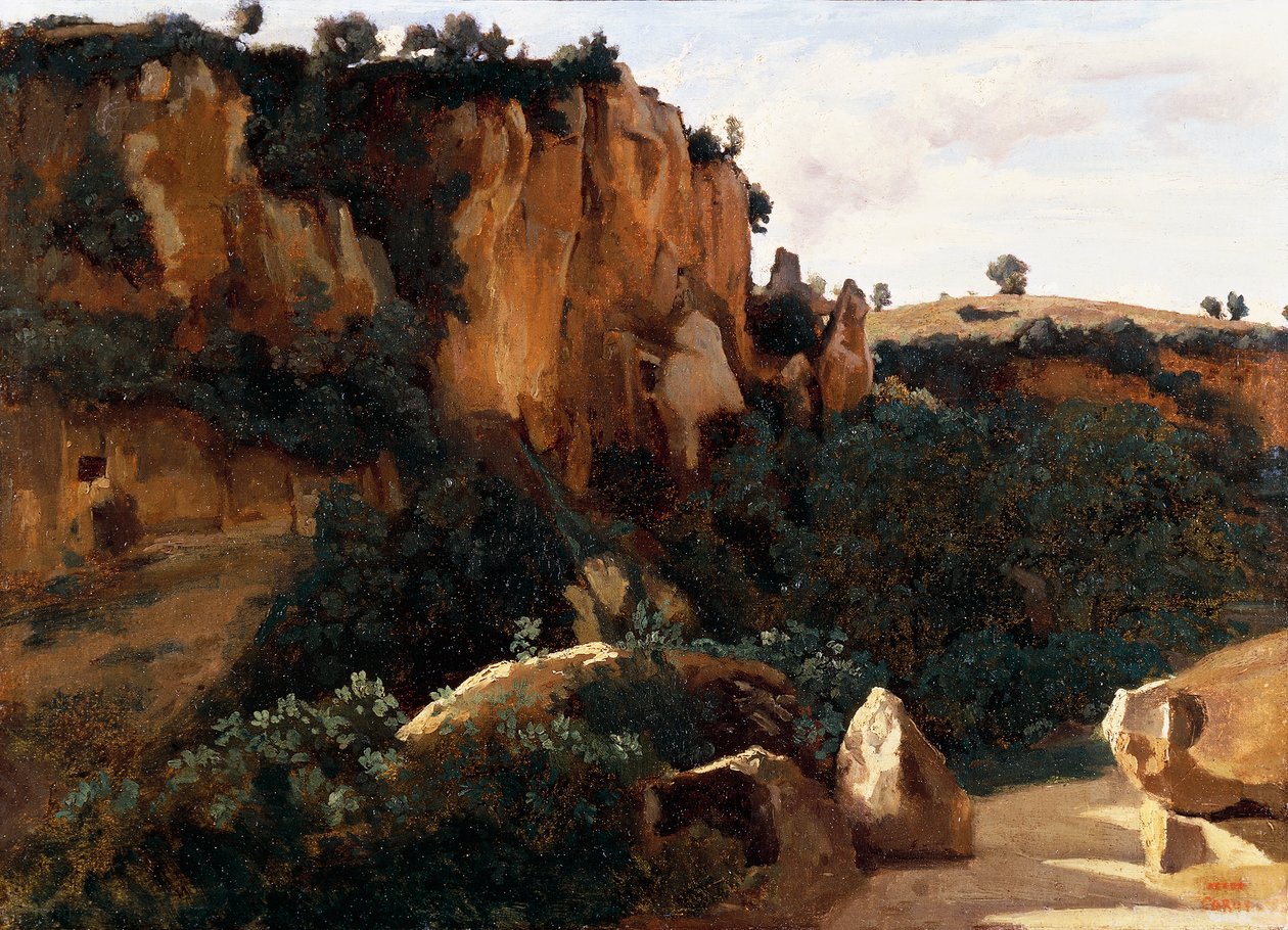 Skalnaté lesní údolí v Civita Castellana od Jean Baptiste Camille Corot