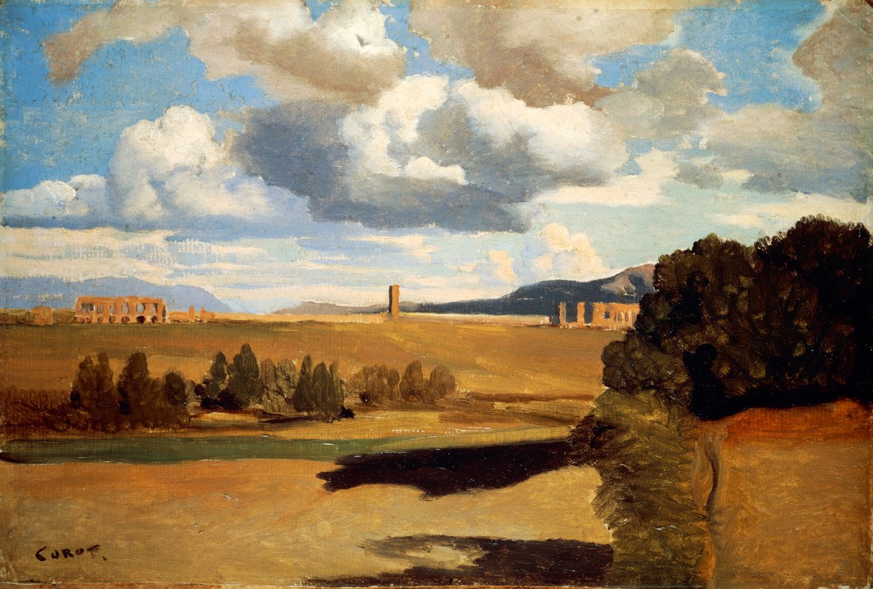 Roman Campagna s Claudiánovým akvaduktem, Jean-Baptiste-Camille Corot (1796-1875) od Jean Baptiste Camille Corot