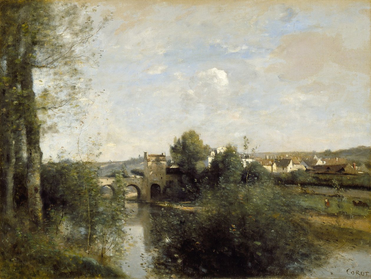 Seina a Starý most v Limay od Jean Baptiste Camille Corot