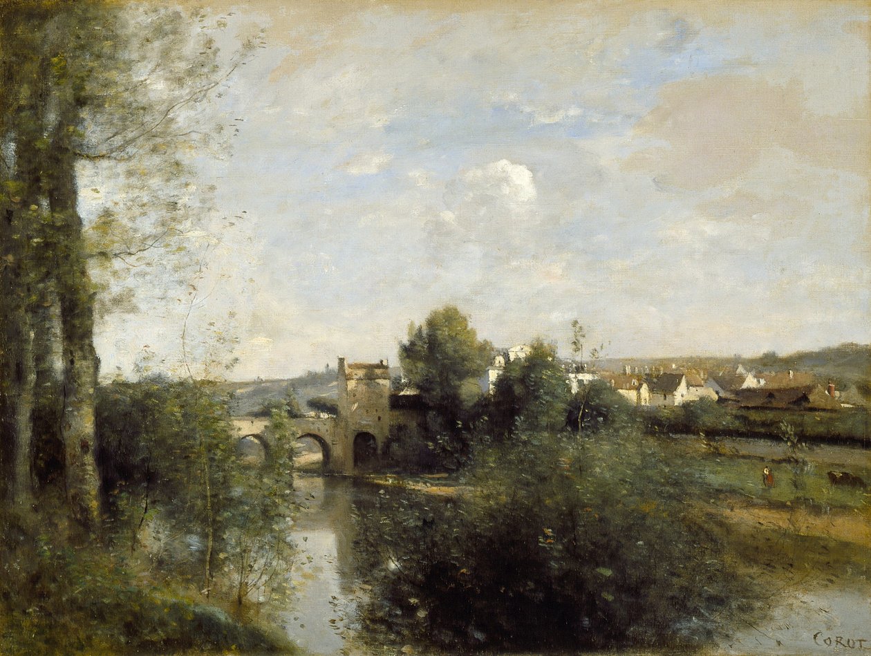 Seina a Starý most v Limay, 1872 od Jean Baptiste Camille Corot
