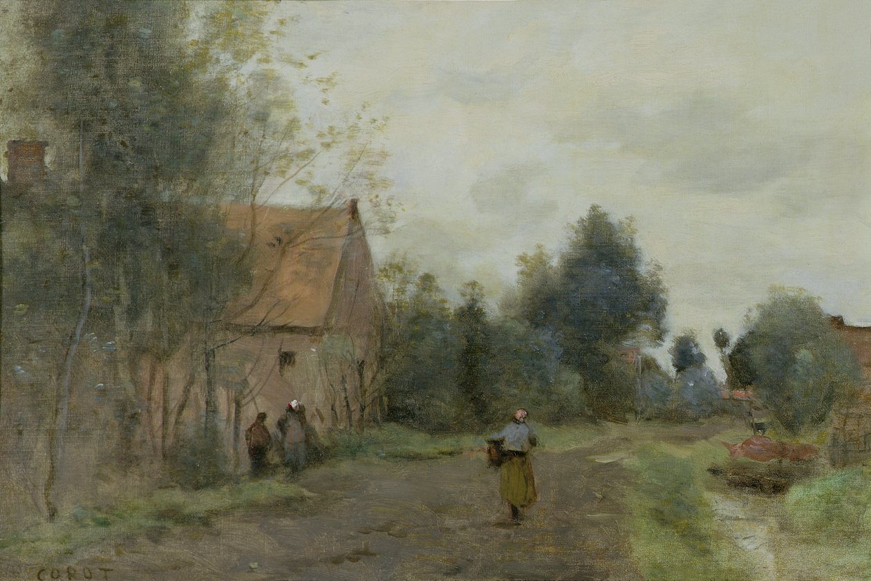 Sin near Douai, Village Street in the Morning, Gray Weather, 1872 od Jean Baptiste Camille Corot