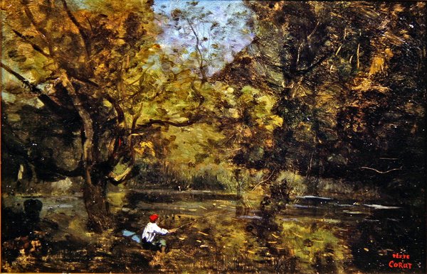 The Angler (olej na plátně) od Jean Baptiste Camille Corot