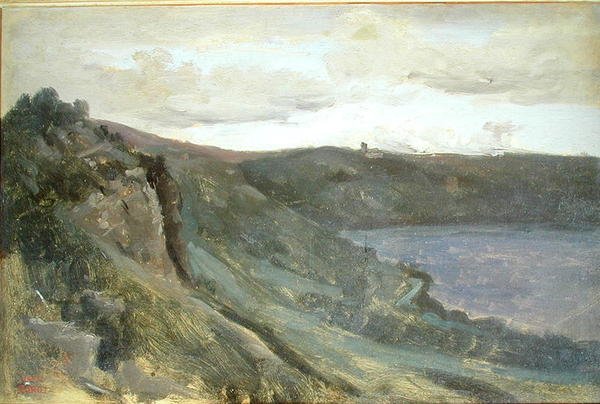 The Banks of the Tiber, Surrounded by Hills, c.1825-27 (olej na plátně) od Jean Baptiste Camille Corot