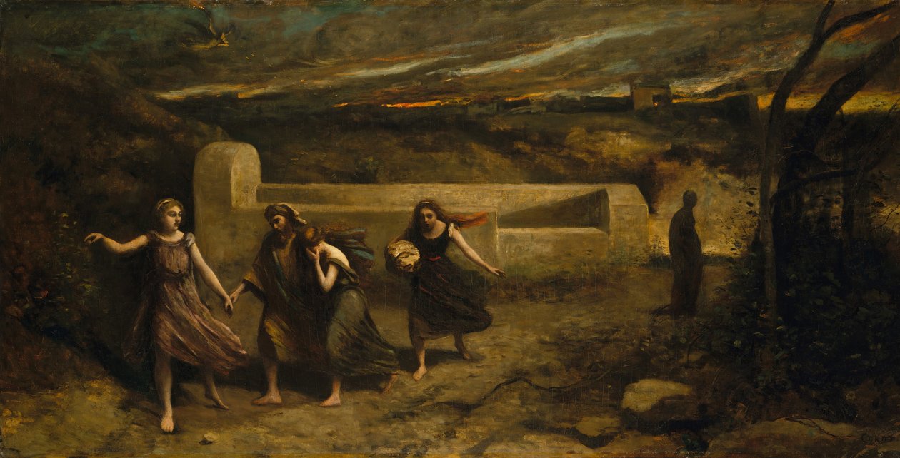 Spálení Sodomy dříve The Destruction of Sodom, 1843 a 1857. od Jean Baptiste Camille Corot