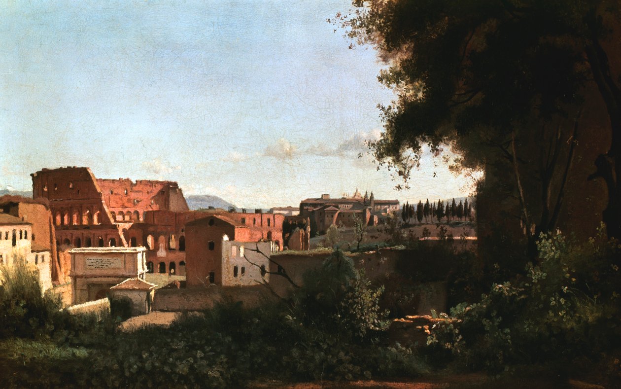 Koloseum: Pohled z Farnese Gardens, Řím, 1826 od Jean Baptiste Camille Corot