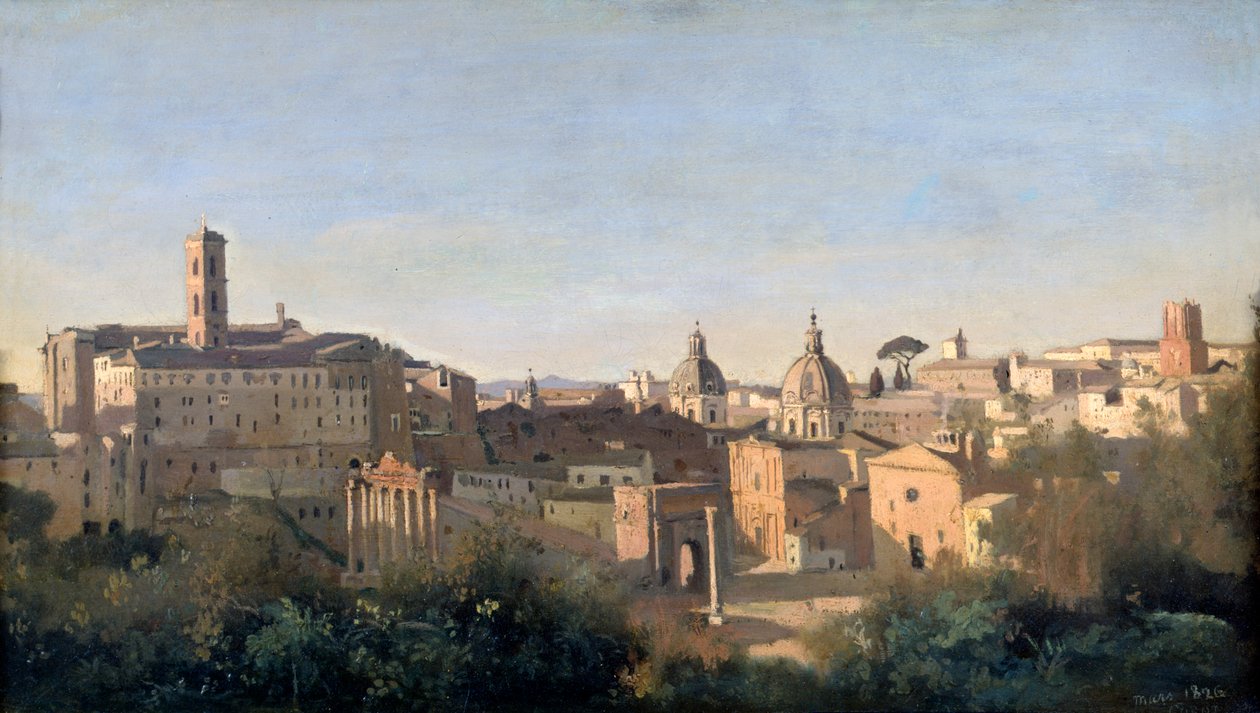Fórum viděné ze zahrad Farnese, Řím, 1826 od Jean Baptiste Camille Corot