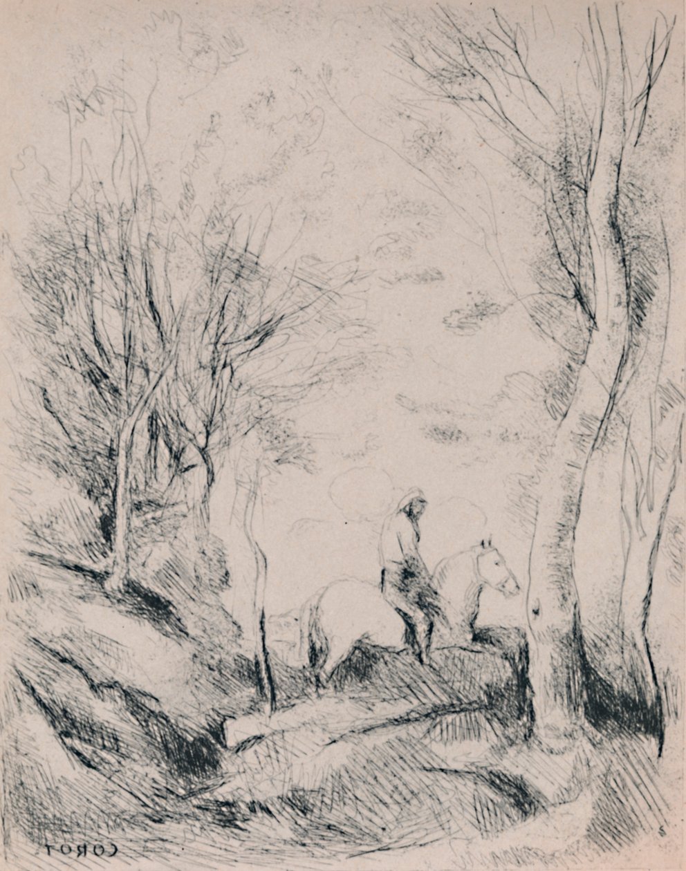 Jezdec v lese, kolem 1854, 1946 od Jean Baptiste Camille Corot