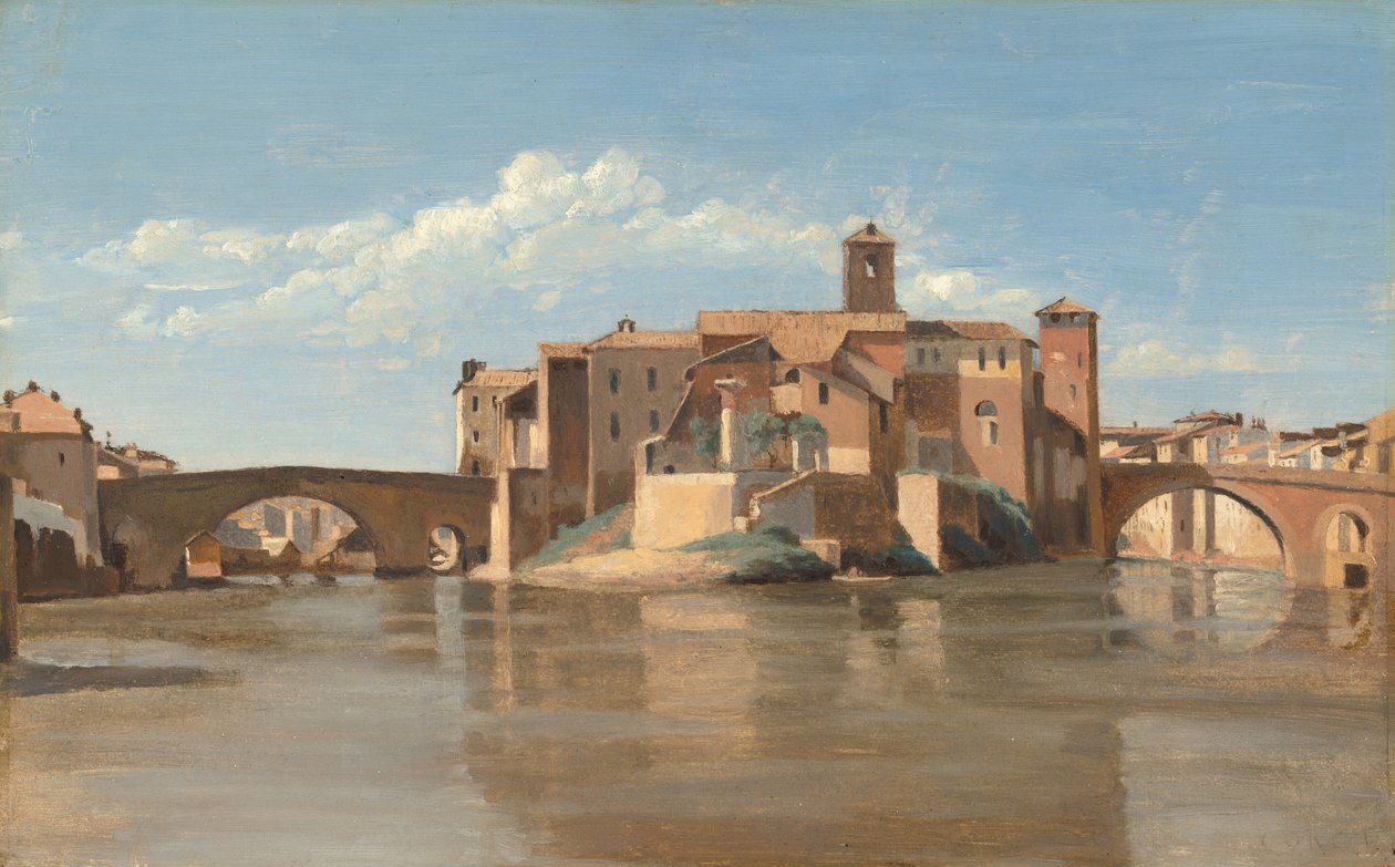 Ostrov a most San Bartolomeo, Řím, 18251828. od Jean Baptiste Camille Corot
