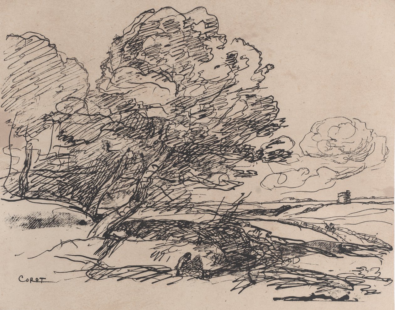 Osamělá věž, 1871. od Jean Baptiste Camille Corot