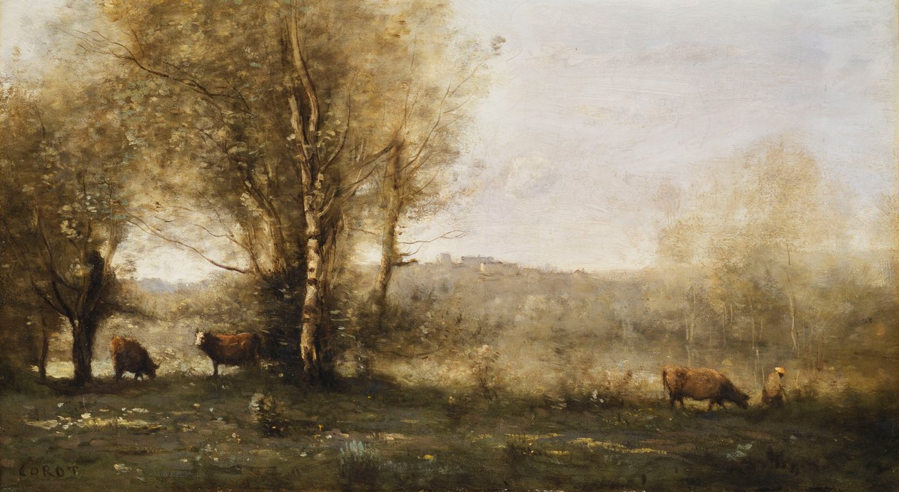 Rybník se třemi krávami od Jean Baptiste Camille Corot