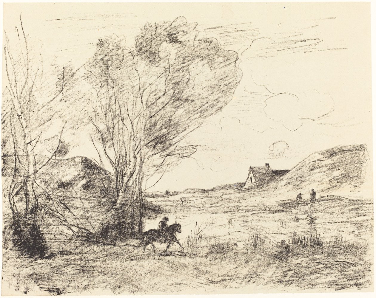 Jezdec v rákosí od Jean Baptiste Camille Corot