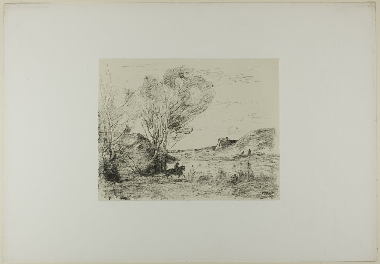 Jezdec v rákosí od Jean Baptiste Camille Corot