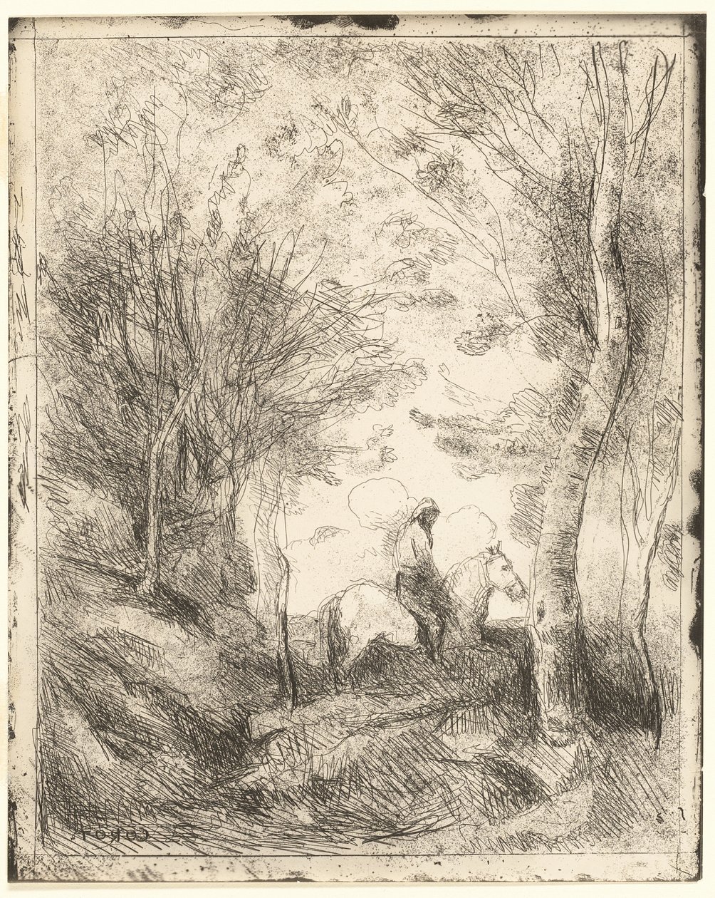 Jezdec v lese, velký talíř od Jean Baptiste Camille Corot