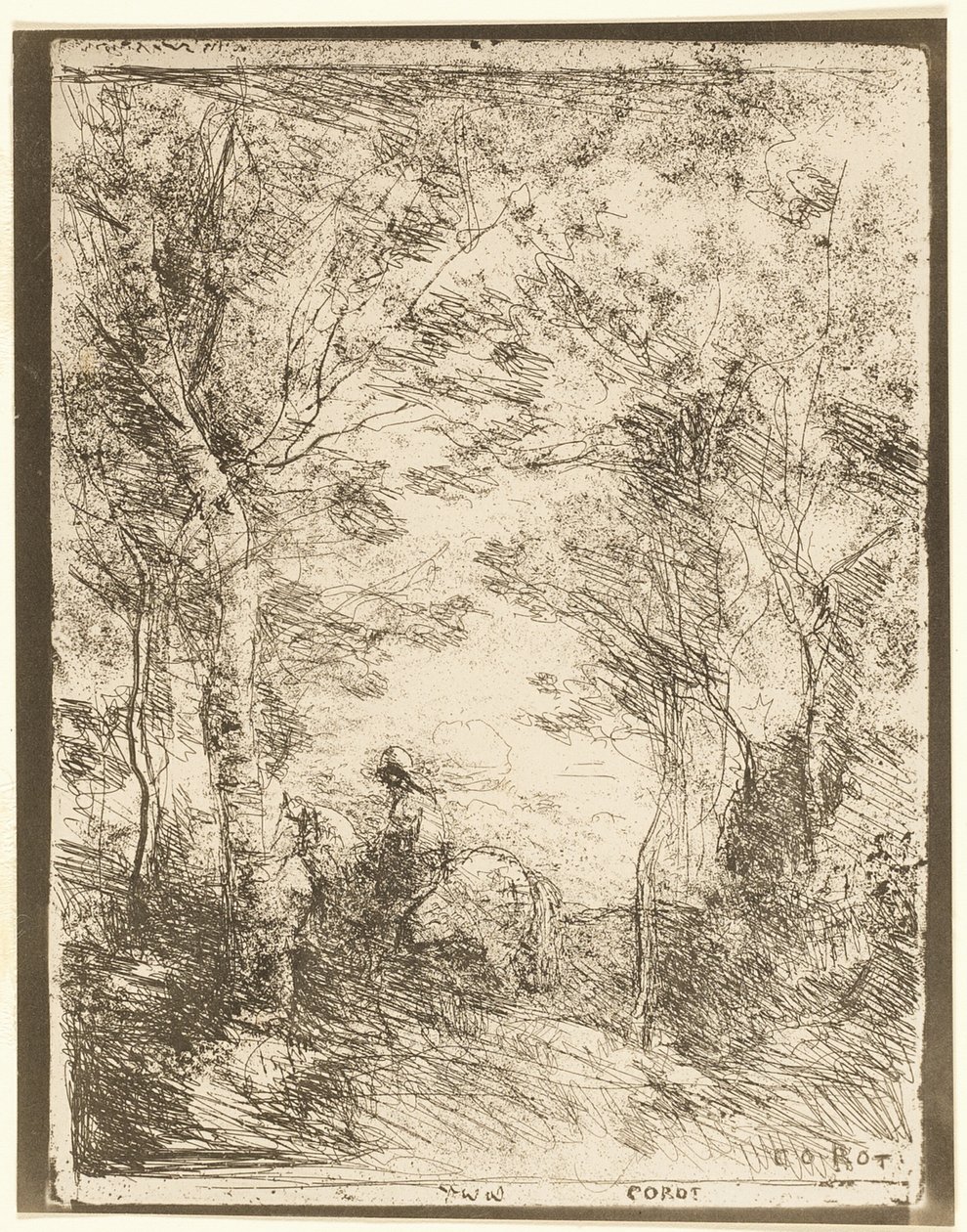 Jezdec v lese, malý talíř od Jean Baptiste Camille Corot