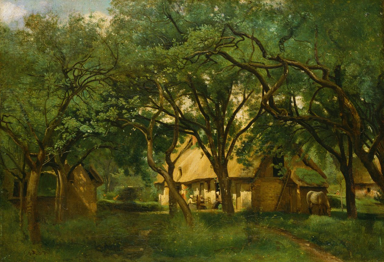 Farma Toutain v Honfleuru od Jean Baptiste Camille Corot