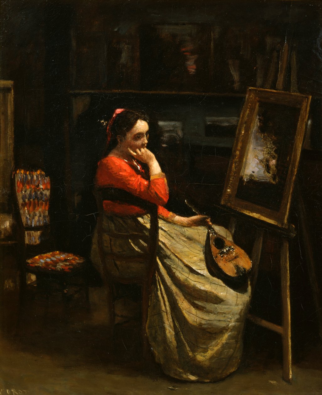 Workshop of Corot, mladá žena s červenou halenkou, 1865-1870. od Jean Baptiste Camille Corot