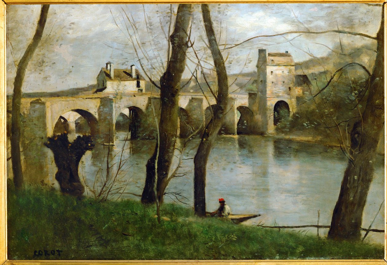 Most v Mantes, Francie ... od Jean Baptiste Camille Corot
