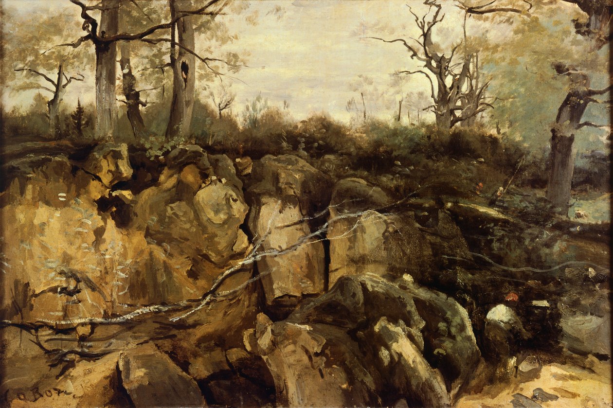 Okraj lesa Fontainebleau, Jean-Baptiste-Camille Corot (1796-1875). od Jean Baptiste Camille Corot