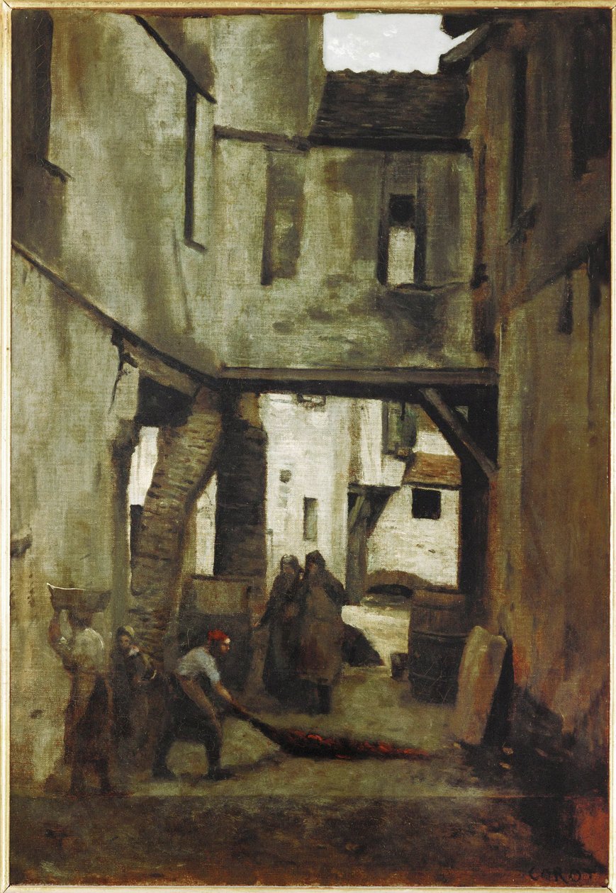 Koželužny ve francouzském městě Mantes ... od Jean Baptiste Camille Corot