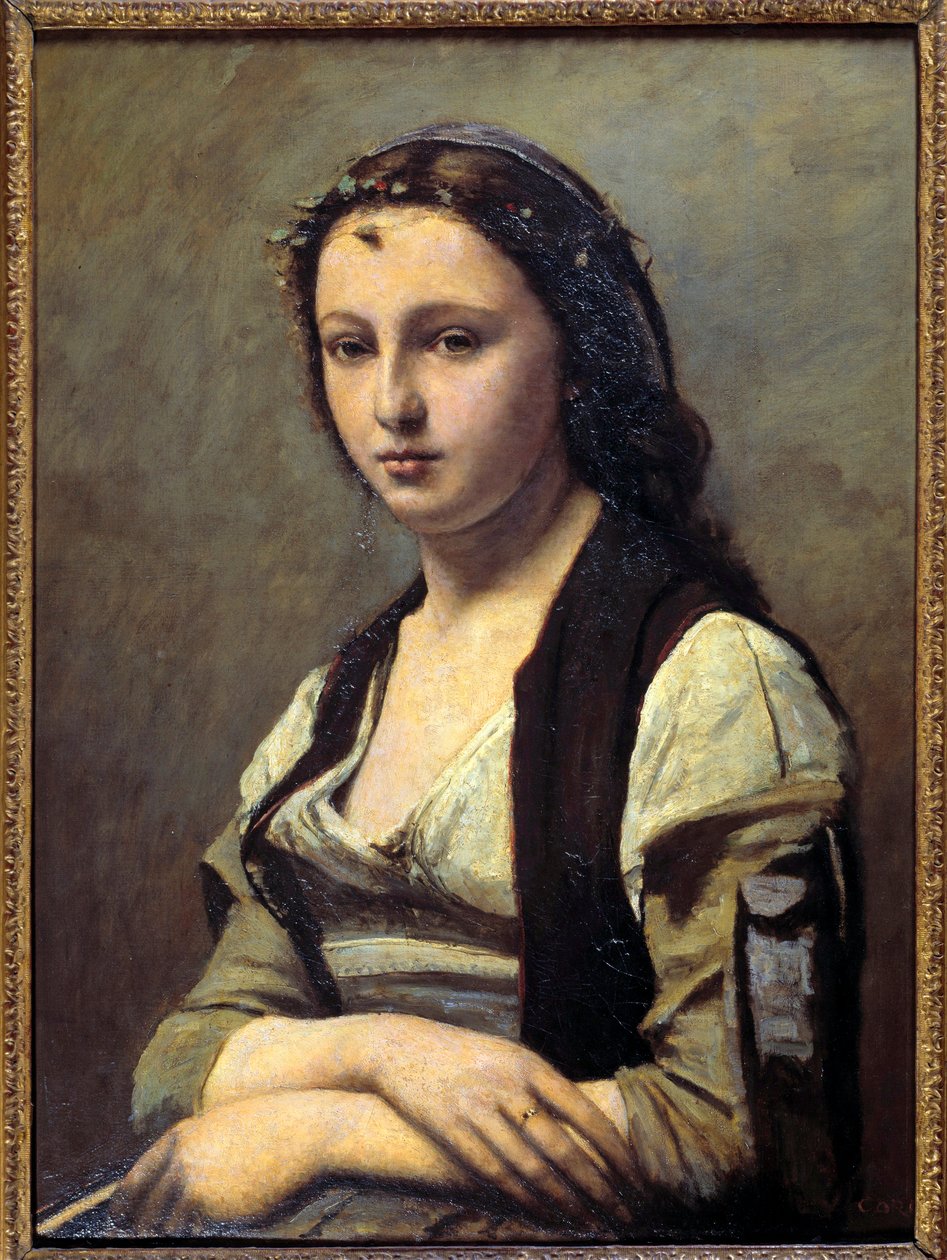 Žena má perlu. Obraz Camille Corot (1796-1875) od Jean Baptiste Camille Corot