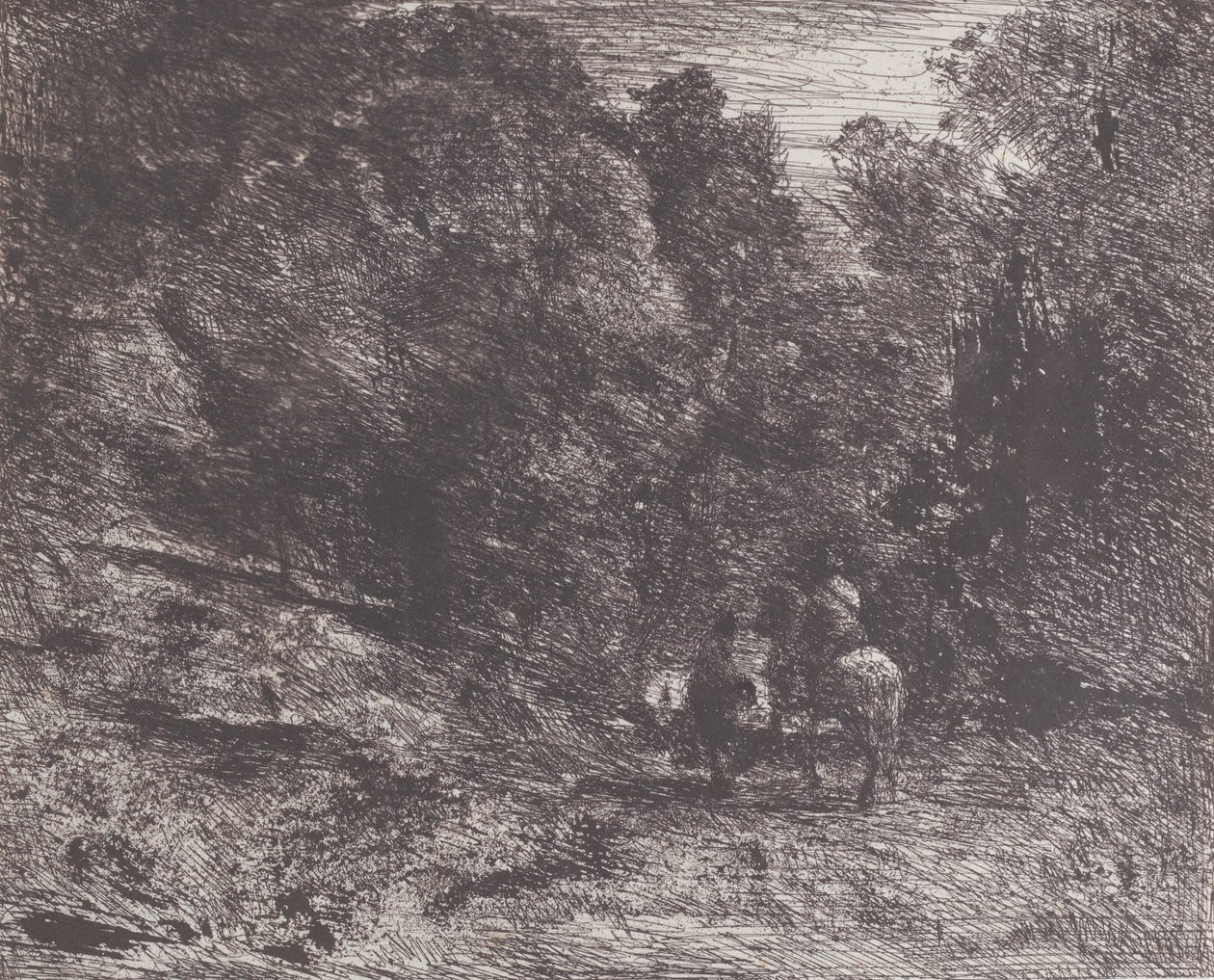 Dva cestovatelé v lese Jezdec v lese a chodec, 1854. od Jean-Baptiste-Camille Corot