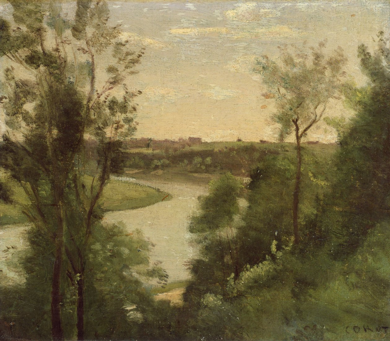 Řeka při pohledu shora mezi stromy od Jean Baptiste Camille Corot