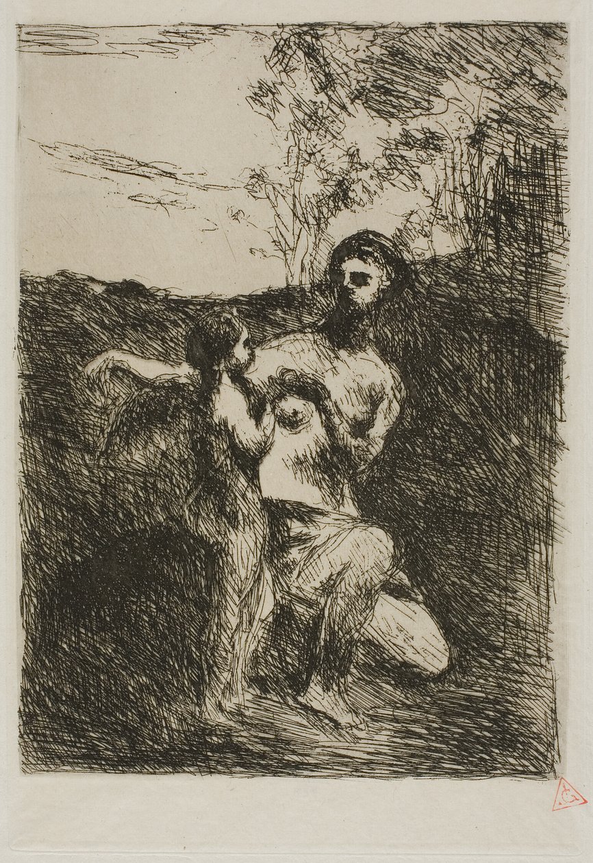 Venuše stříhající Amorkovi křídla, první deska od Jean Baptiste Camille Corot