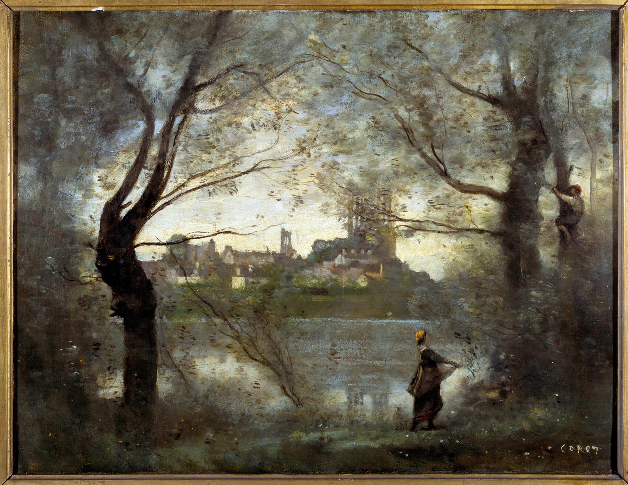 Pohled na Mantes (Mantes-la-Jolie, Yvelines) Obraz Camille Corot (1796-1875) 1865 Sun. 0,42x0,55 m Remeš, Muzeum výtvarných umění od Jean-Baptiste-Camille Corot