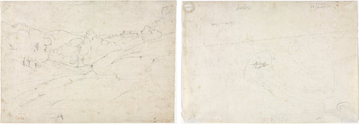 Pohled na Marino (recto); Skica pro krajinu (verze) od Jean Baptiste Camille Corot