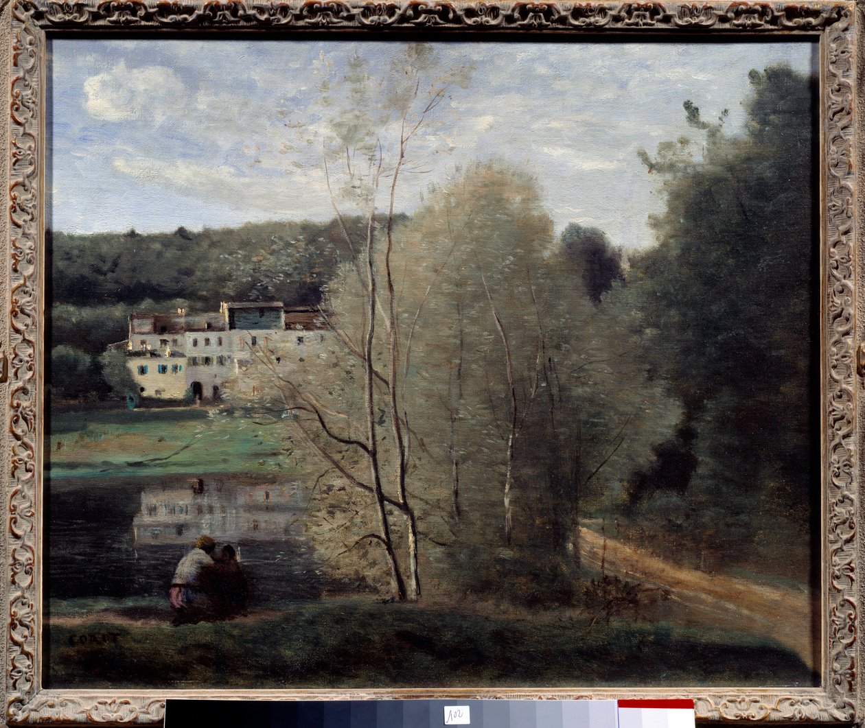 Pohled na město Avray, rybník a dům Cabassud Malba od Camille Corot (1796-1875) 1840 Des mniši, umělecké centrum od Jean Baptiste Camille Corot