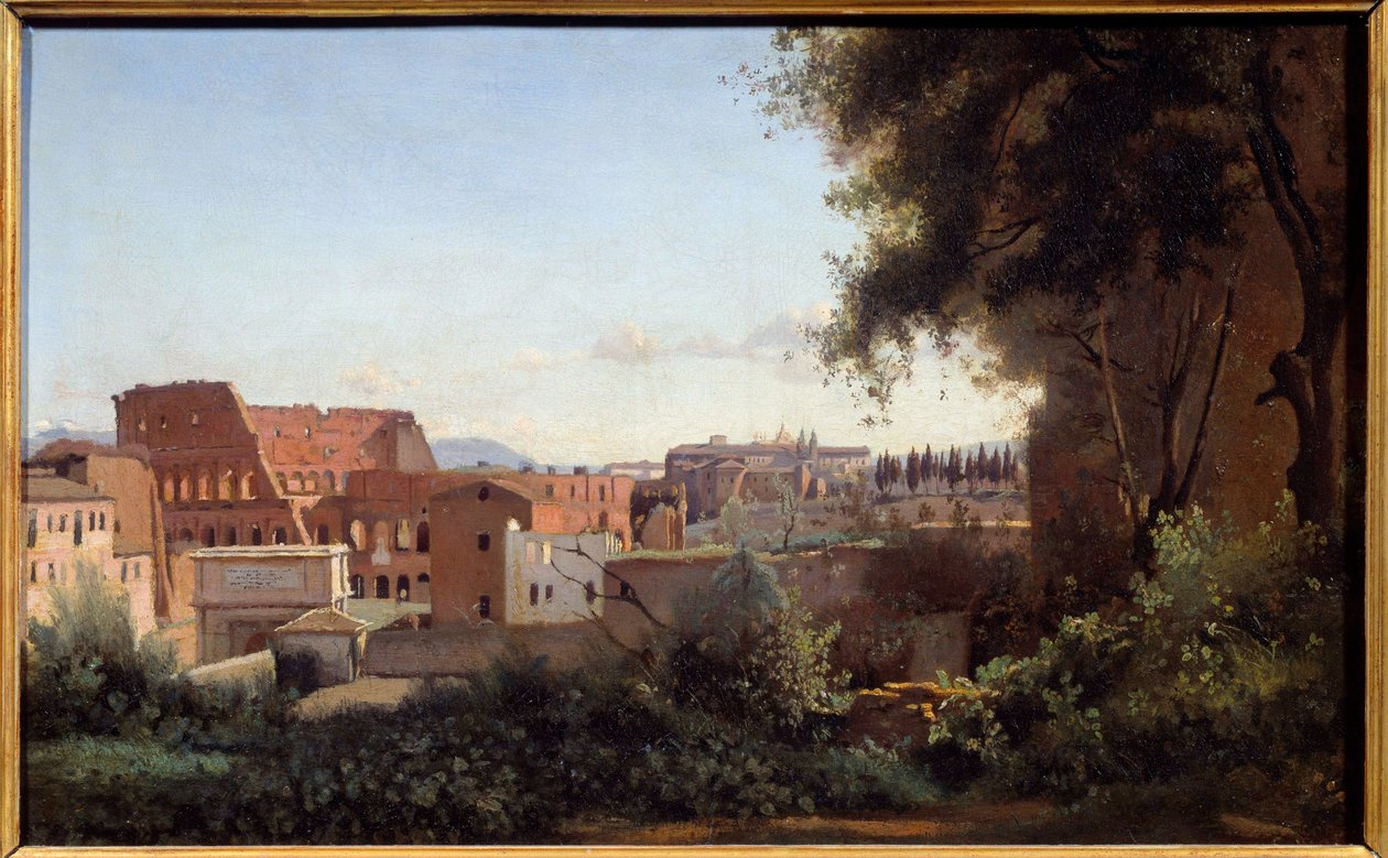 Pohled na Colisee (Colosseo) v Římě z Farnese Gardens Malba Camille Corot (1796-1875) 1826 Sun. 0,3x0,49m od Jean Baptiste Camille Corot