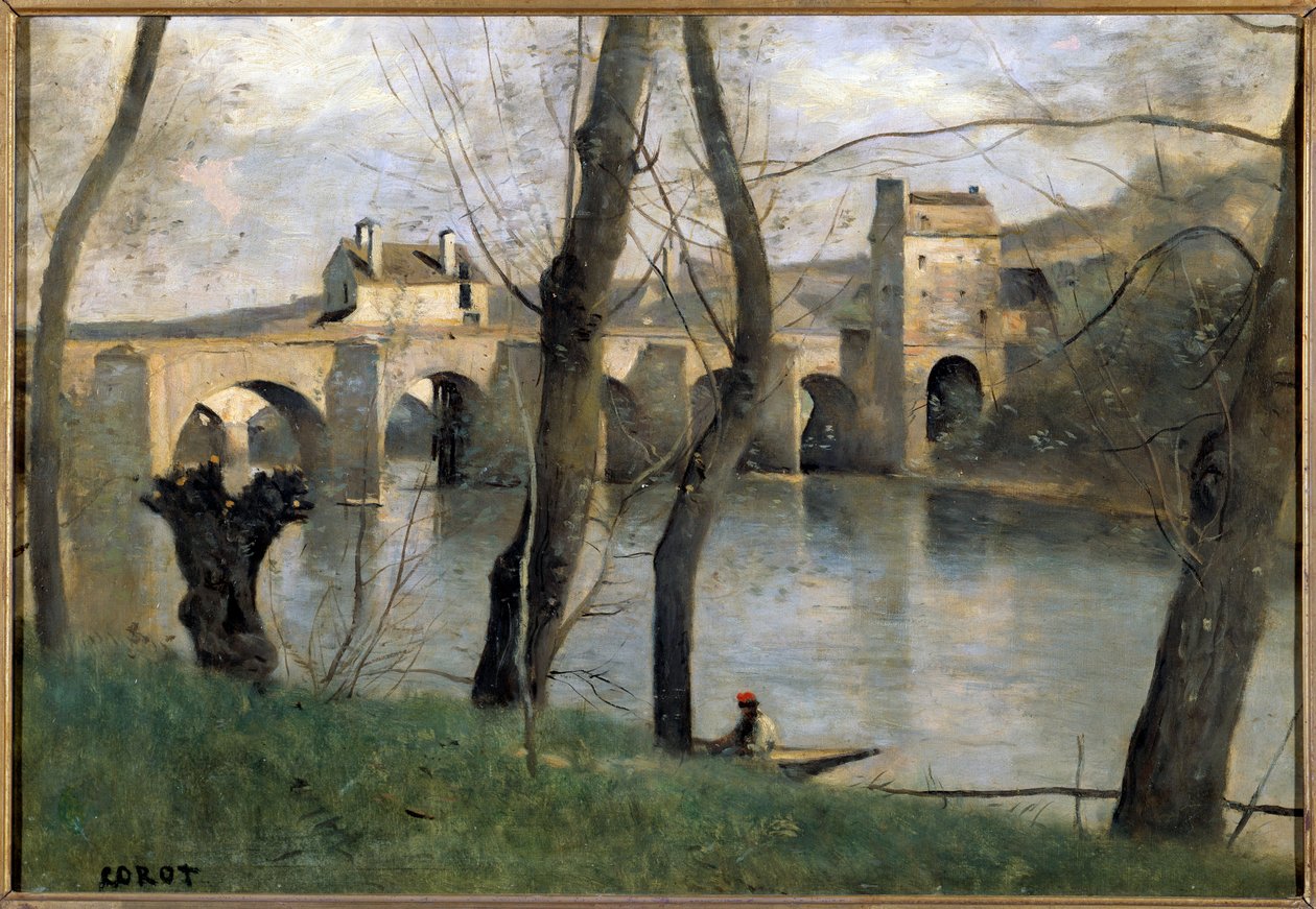 Pohled na most Mantes Obraz Camille Corot (1796-1875) 19. století Sun. 0,38x0,55 m Pařížské musee du Louvre od Jean Baptiste Camille Corot