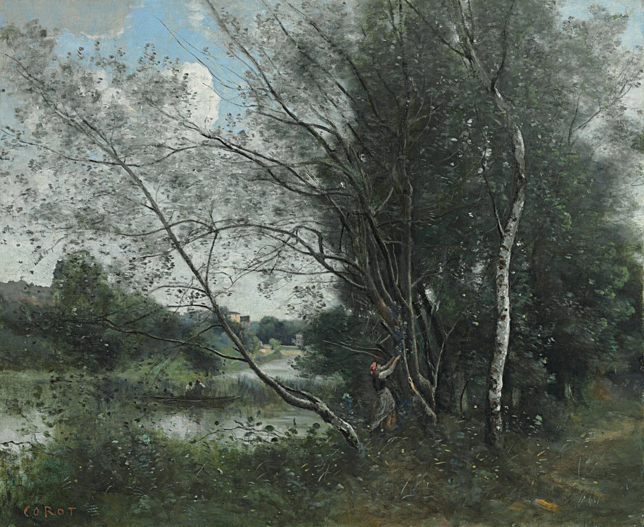 Ville-d"Avray, rybník se šikmým stromem; Ville-d"Avray, l"etang a l"arbre penche, 1865-1870 od Jean Baptiste Camille Corot