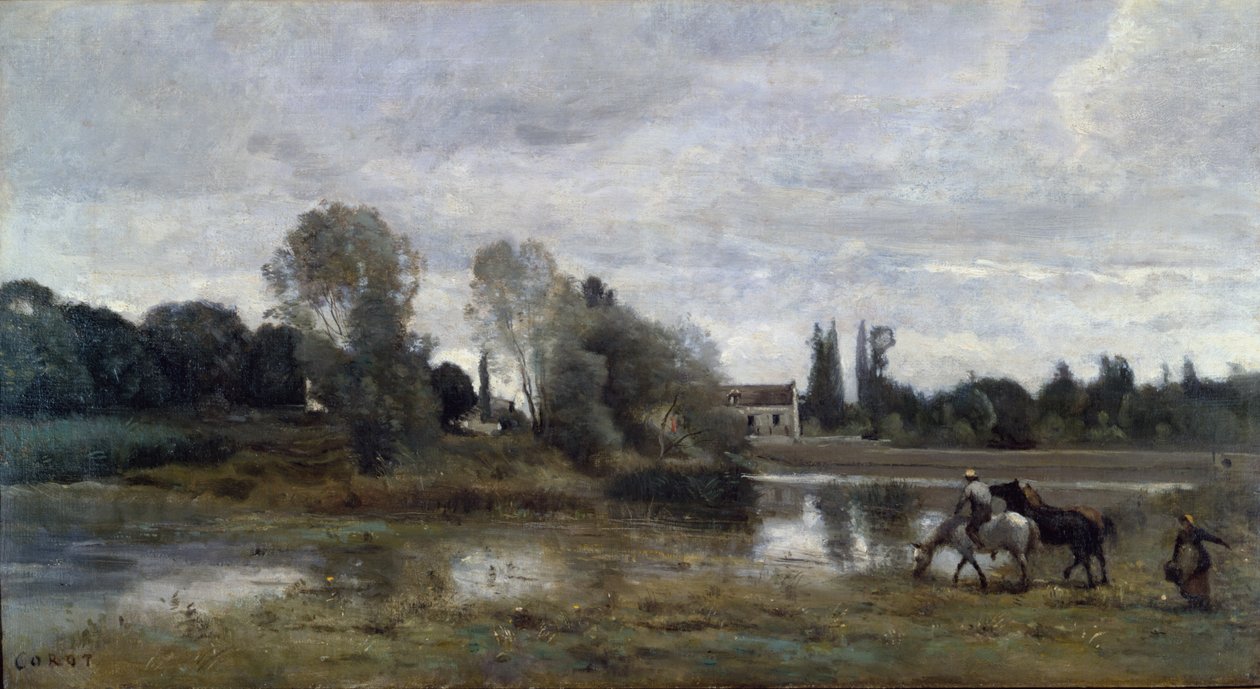 Ville dAvray, Horses Watering, c.1860-65 od Jean Baptiste Camille Corot