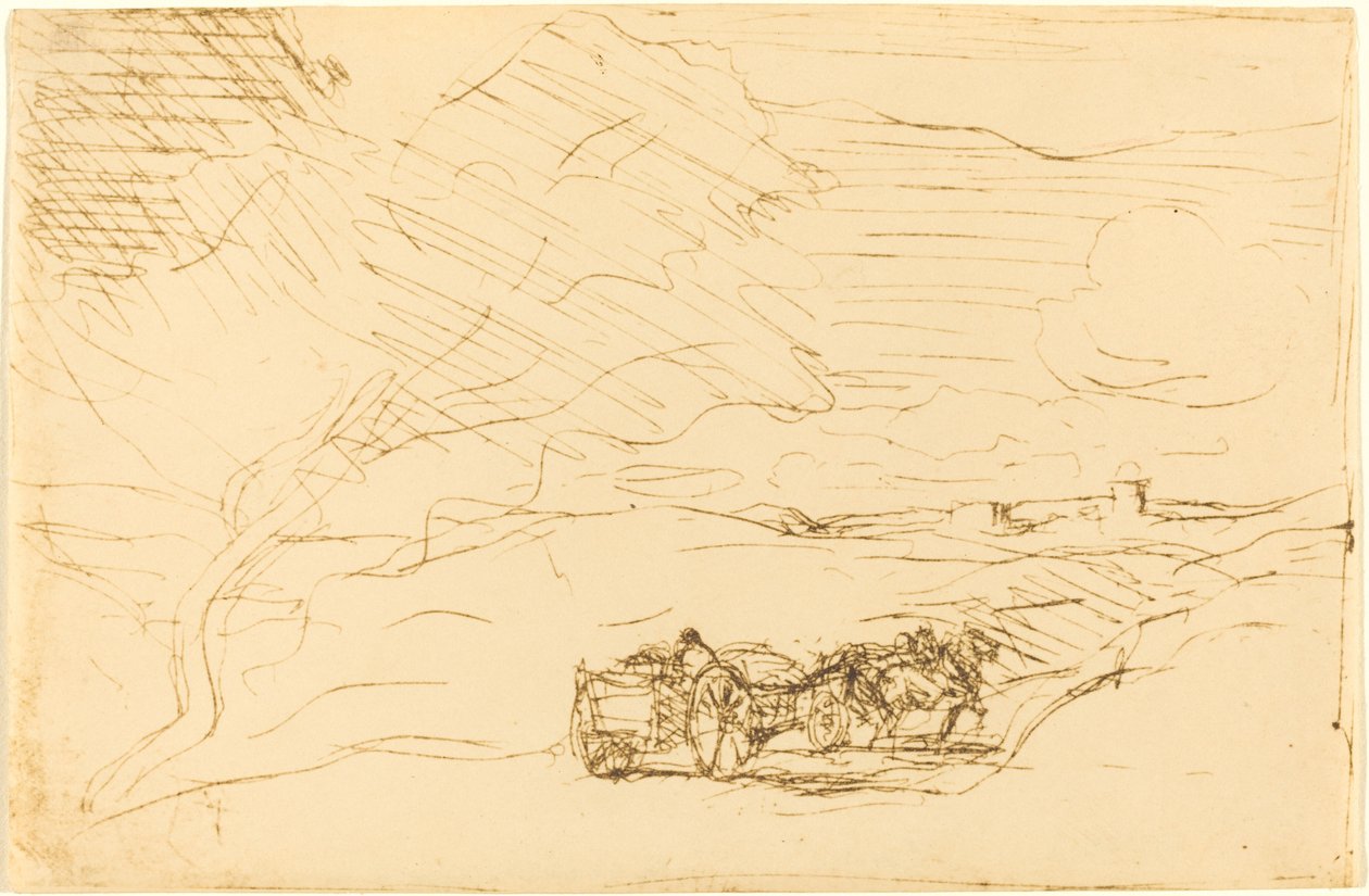 Vůz jedoucí do města Le Chariot allant a la ville, 1860. od Jean Baptiste Camille Corot