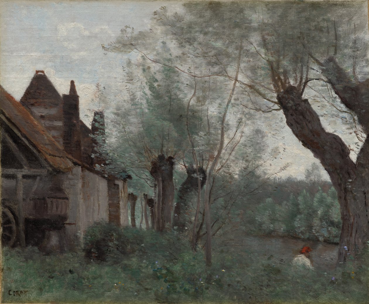 Willows and Farmhouse v Sainte-Catherine-lès-Arras od Jean Baptiste Camille Corot