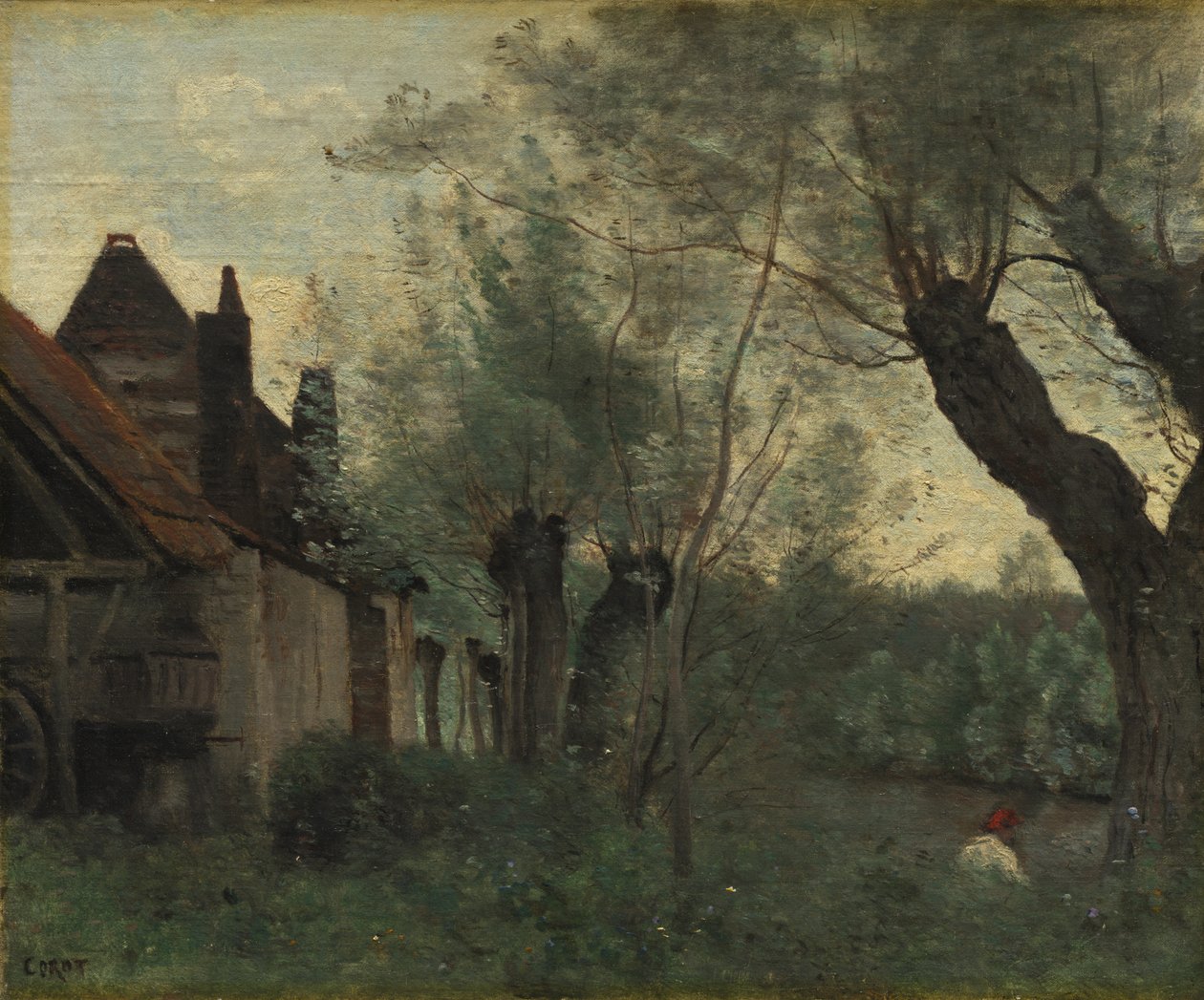 Willows and Farmhouse v Sainte-Catherine-lès-Arras, 1871. od Jean Baptiste Camille Corot