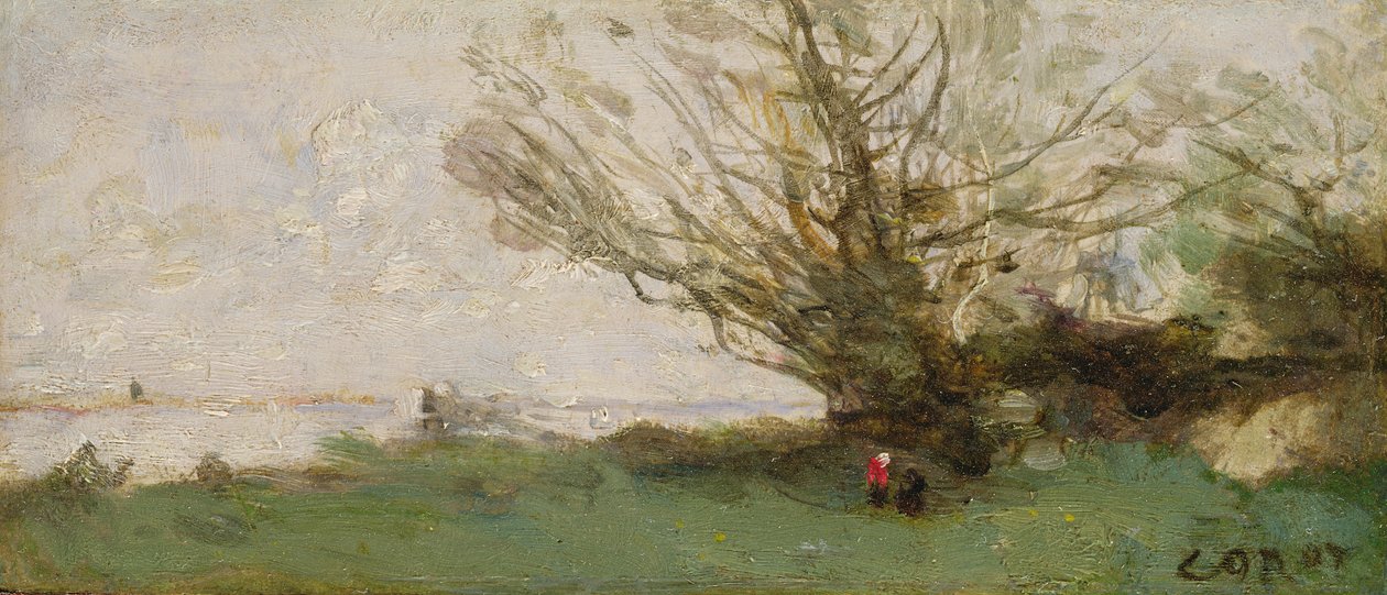Zimní krajina u jezera (panel) od Jean Baptiste Camille Corot
