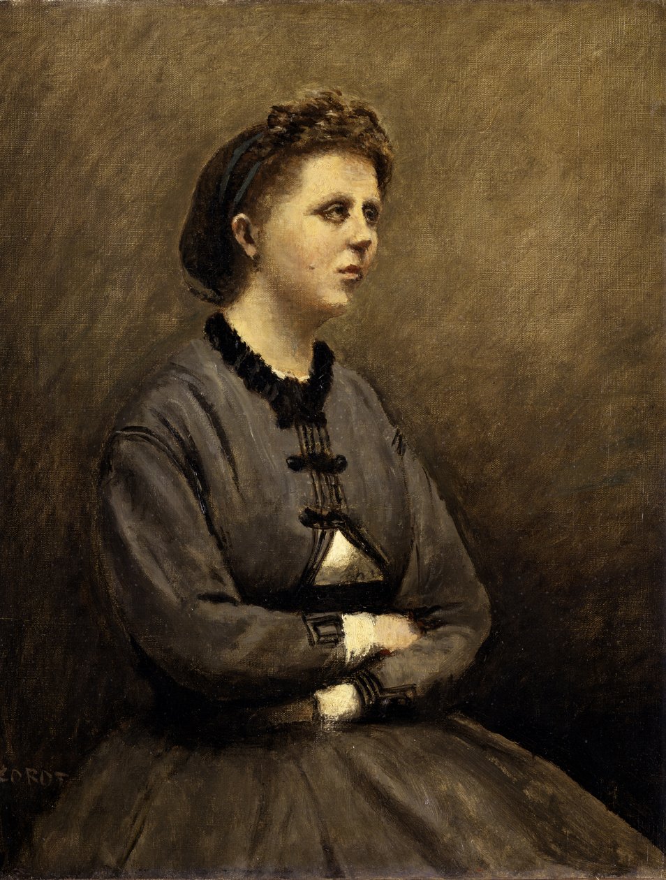 Žena v šedém od Jean Baptiste Camille Corot