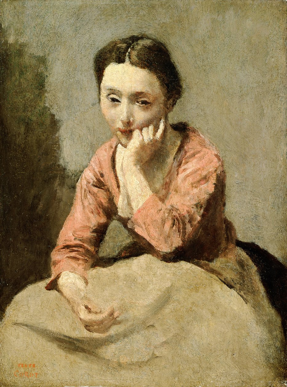 Žena v růžové halence (olej na plátně) od Jean Baptiste Camille Corot