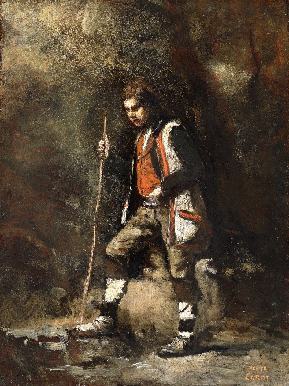 Mladý italský chlapec na hoře; Mladý italský Patre v hoře, kolem 1845-55 od Jean Baptiste Camille Corot