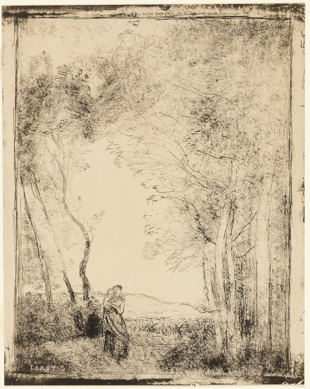 Mladá matka na okraji lesa od Jean Baptiste Camille Corot