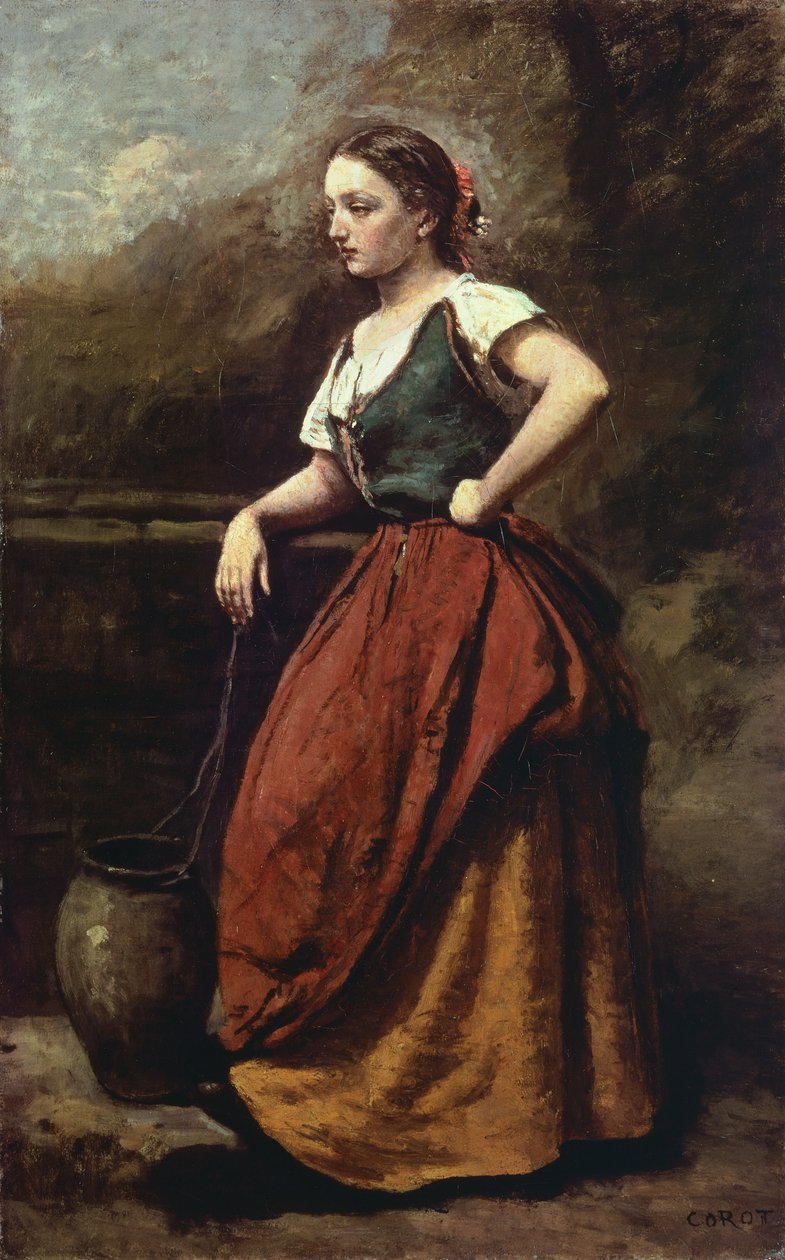 Mladá žena u studny, Jean-Baptiste-Camille Corot (1796-1875), 65x40 cm. od Jean Baptiste Camille Corot