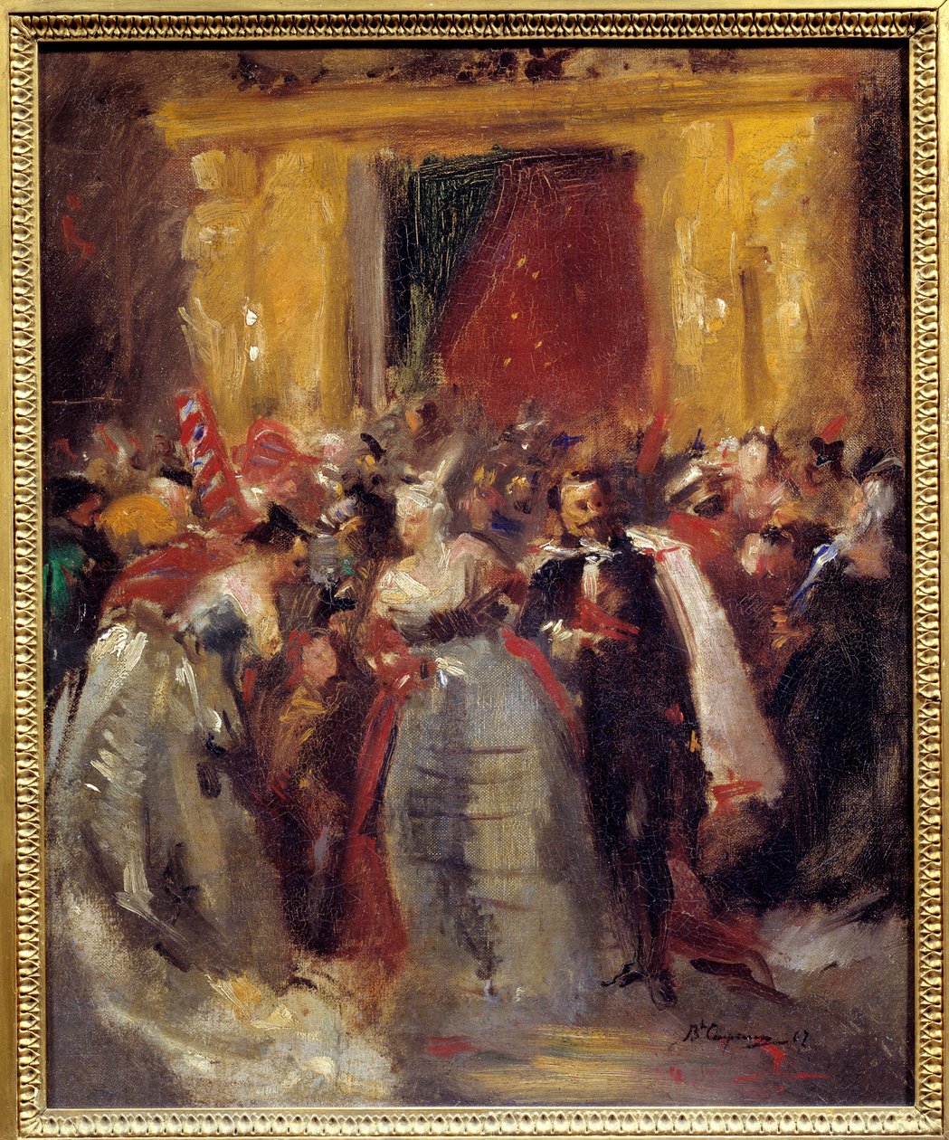 Plesový kostým v paláci Tuileries: Napoleon III. (1808-1873) a hraběnka z Castiglione (1837-1899, slavná italská kurtizána) (Virginia Elisabetta Luisa Carlotta Antonietta Teresa Maria Oldoini). Obraz Jean Baptiste (Jean-Baptiste) Kapr od Jean Baptiste Carpeaux