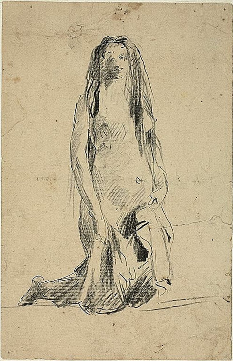 Klečící nahá žena se závěsem od Jean Baptiste Carpeaux