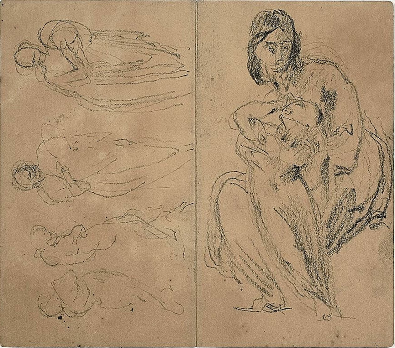 Náčrtky: Čtyři postavy a sedící matka s dítětem (recto); sedící matka s dítětem (verso) od Jean Baptiste Carpeaux