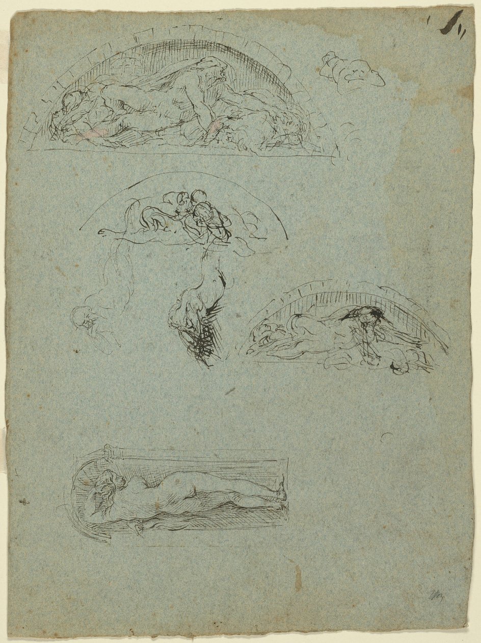 Stálá postava ve výklenku a studie pro skupinu Ugolino (recto); Prelát v červeném rouchu v davu (verze) od Jean Baptiste Carpeaux