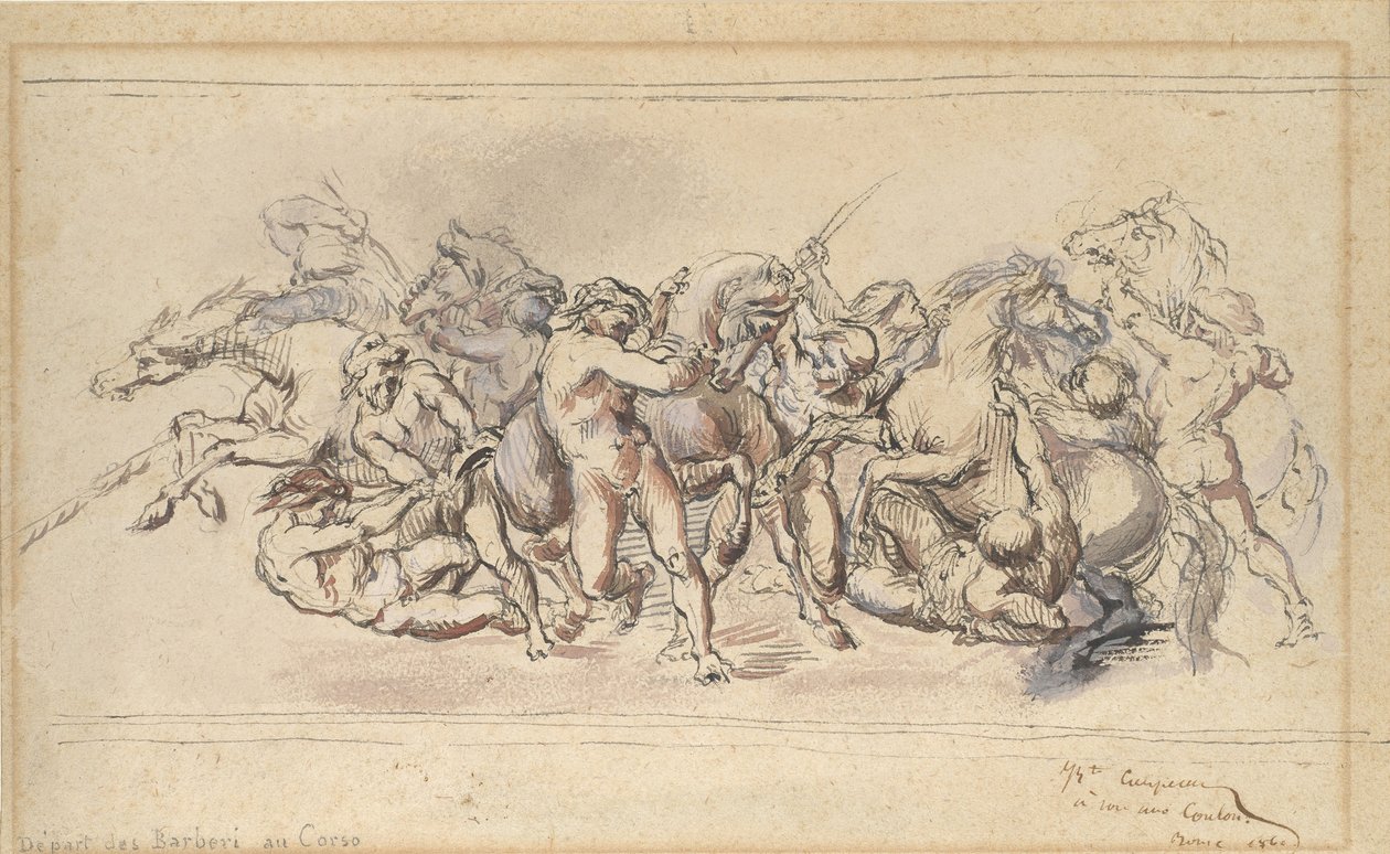 Start dostihu Barberi Horses, Řím, 1860. od Jean Baptiste Carpeaux