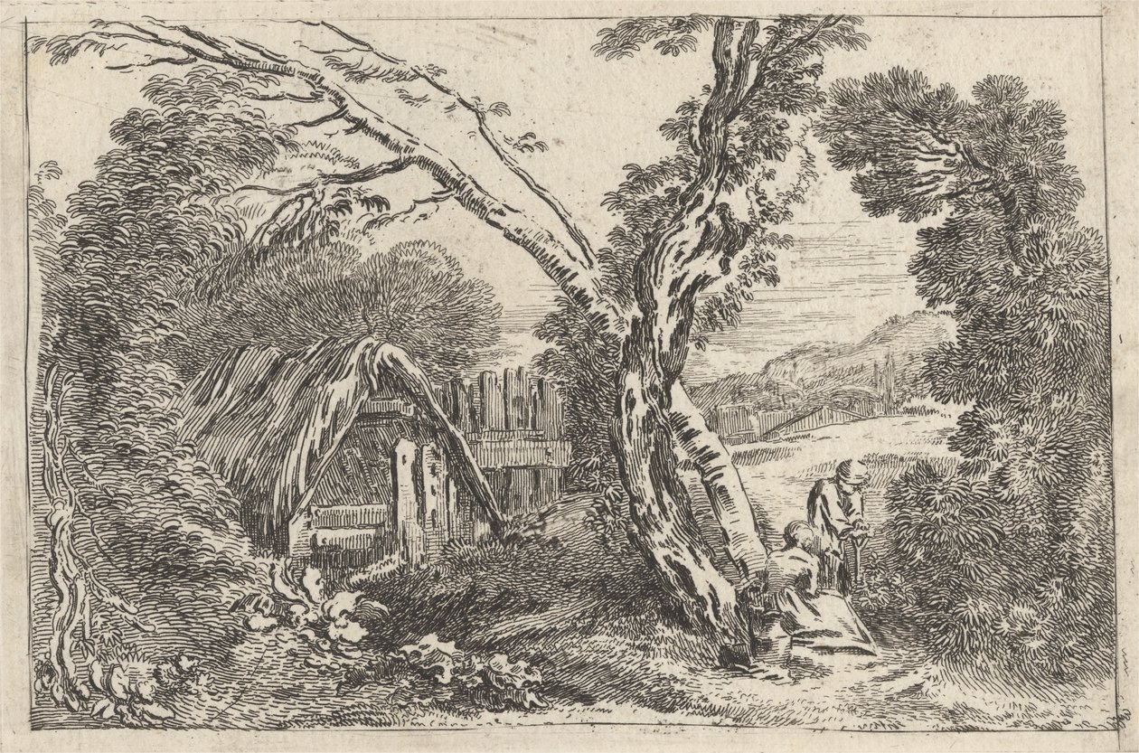Kopání muže a ženy, deska z „Nové knihy Landskips“, 1637 od Jean Baptiste Claude Chatelain